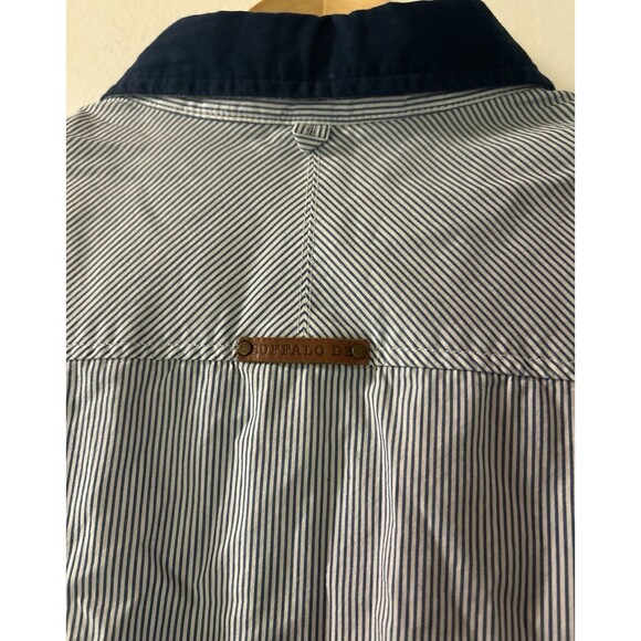 Buffalo David Bitton Slim Fit Men's Size XL/TG Blue Striped Cotton Casual Shirt - Picture 3 of 16